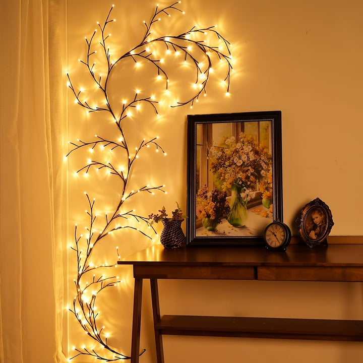 1pc 96LEDS Luces de Vides de Sauce Flexibles, Luz de Árbol de Abedul Blanco, Luz Decorativa de Árbol de Ratan de 8 Modos, Luz Nocturna Decorativa de Ambiente Interior para Sala de Estar, Fiesta Festival, Regalo Perfecto para Cumpleaños Navidad Hal