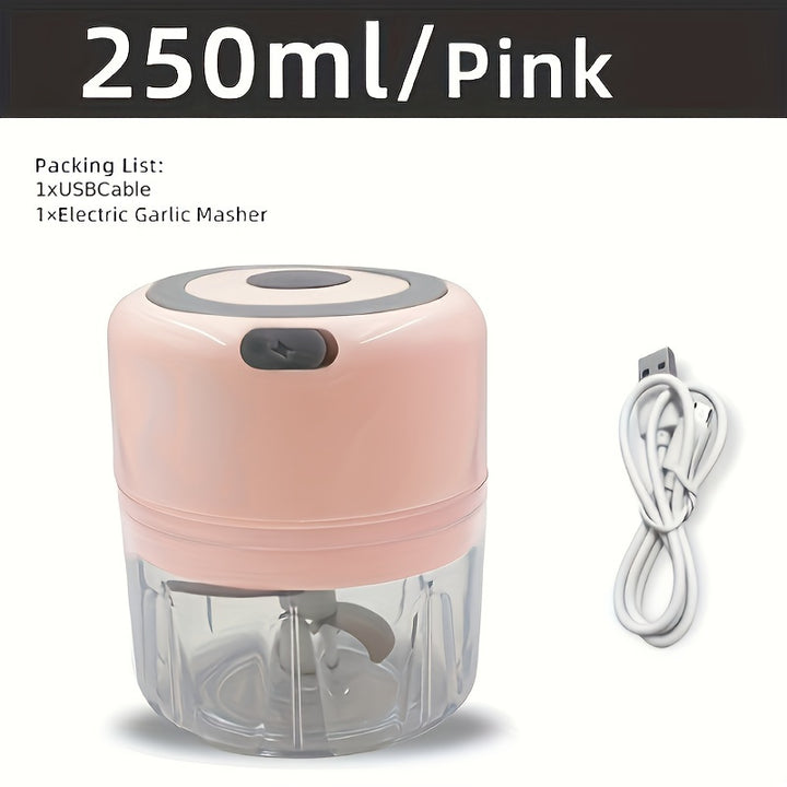 1pc 250ml USB Rechargeable Mini Garlic Mincer - Automatic Kitchen Cooking Machine for Multi Scene Use with Various Colors