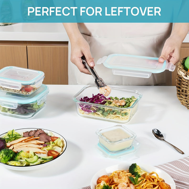 8pcs Glass Food Storage Containers, Meal Prep, Airtight Bento Boxes with Leak Proof Locking Lids, for Microwave, Lunch Boxes, Oven, Freezer And Dishwasher, BPA Free