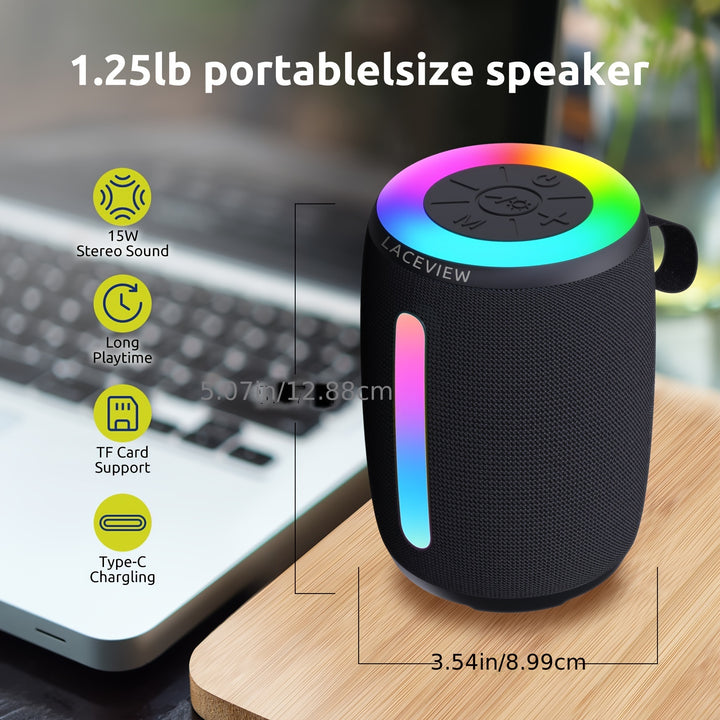 Portable Wireless Speaker - Vibrant LED Lights, TWS Pairing, Call & FM Radio, USB AUX, Ideal for Camping and Parties