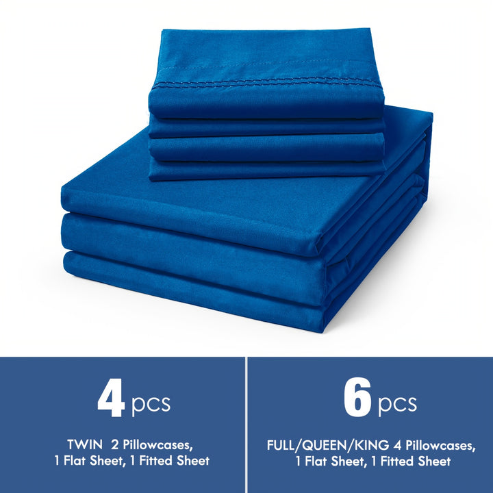 Ensemble de draps 6 pièces à poches profondes - Ensemble de draps de luxe ultra doux et lavable en machine - Draps brodés résistants au rétrécissement et à la décoloration