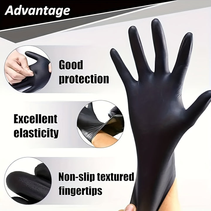 Large, Latex-Free, 50pcs Black Nitrile Disposable Gloves - Durable Household Cleaning Gloves with Textured Fingertips - Suitable for Kitchens, Tattoo, Hair Dyeing, Beauty Salons, Cleaning Supplies, and Household Gadgets