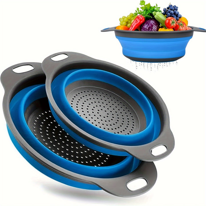Silicone Kitchen Drain Basket Set - 1/2 Set, Collapsible, Round Funnel, 1 Large & 1 Small, Ideal for Draining Pasta, Veggies & Fruits