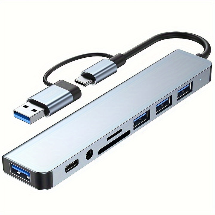 3.0 High speed USB C hub USB splitter 8-in-1 USB extender with 4 USB ports and 1 USBC TF/SD card reader 3.5mm audio output, suitable for MacBook Pro/iPad Pro/HP laptops/Galaxy phones (1 to 8)