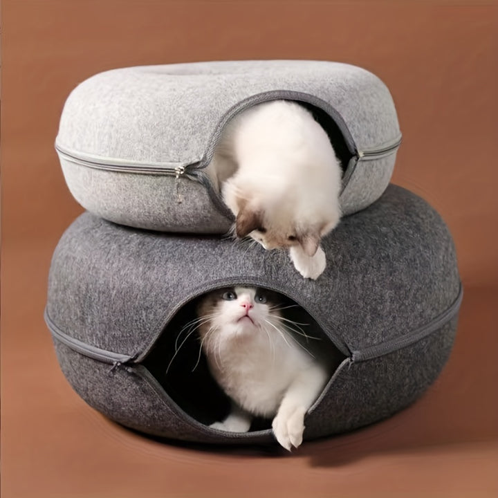 Spacious Multi-Cat Donut Bed - Detachable, Washable, Scratch-Resistant, Large Capacity for Indoor Cats - Perfect for Big Felines and Multiple Pets