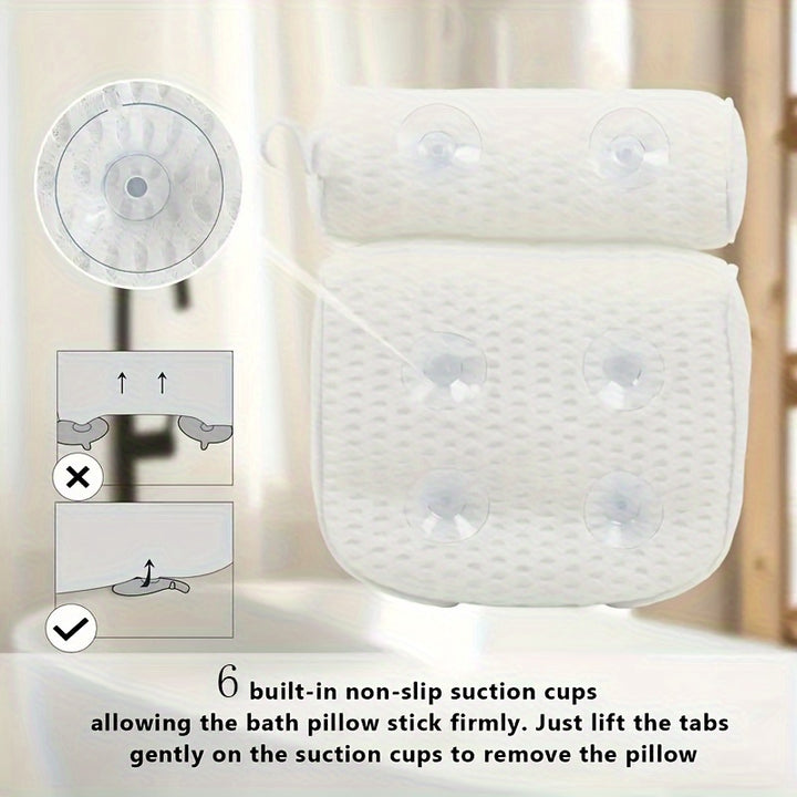 [Anti-slip Pillow for Neck Support] Bathtub Anti-slip Pillow, Spa Bath Pillow, with Anti-slip Suction Cups, for Neck and Back Support, Bathroom Accessories, Bathtub/Bathroom Accessories