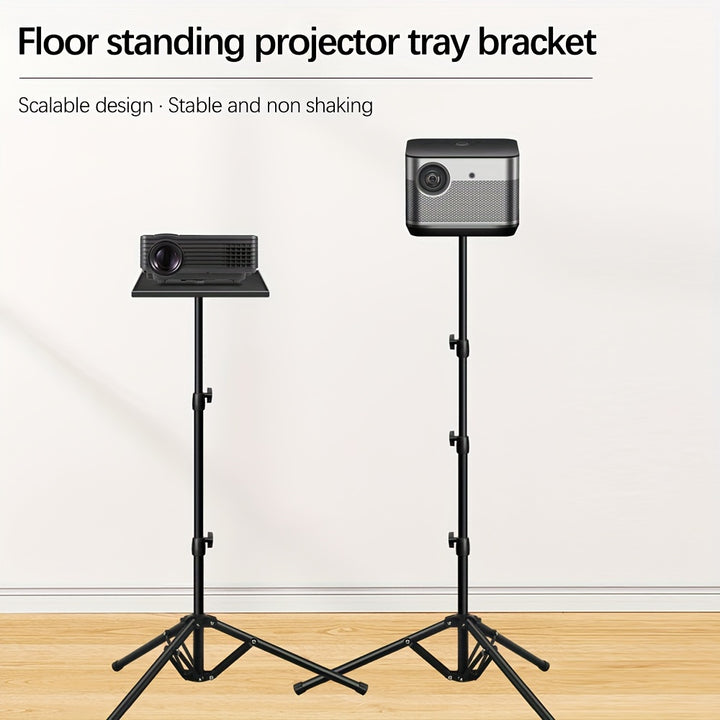 Telescopic Folding Tripod Projector Stand with Desk Stand, Tray Lift, Floor Table, and Laptop Shelf