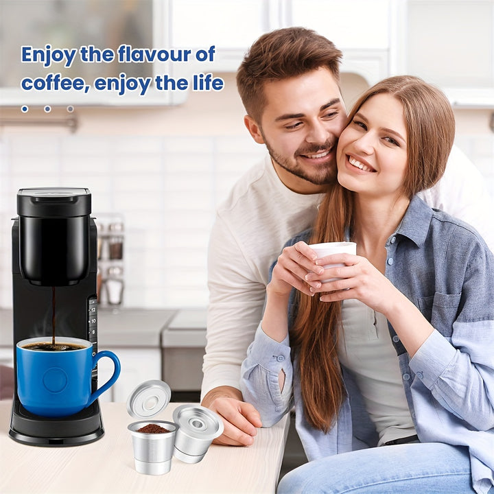 2pcs Premium Stainless Steel Reusable K-Cup Coffee Pods, 1.0 Compatible - High-Quality & Durable with 360° Perforated Brewing Design for Optimal Flavor Extraction, Rust-Resistant with Sealing Rubber Ring, Ideal for Home & Of