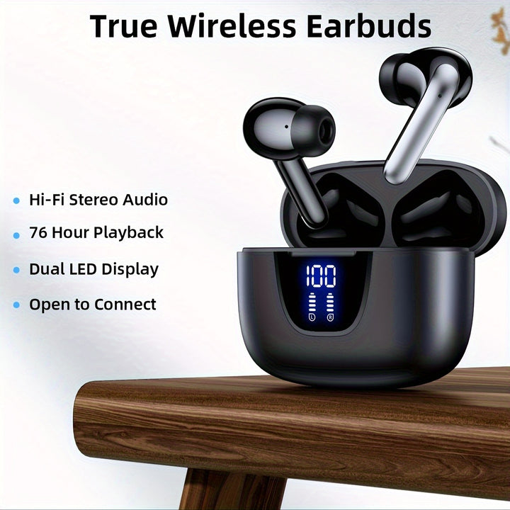 LAN XUN Wireless Headphones, Wireless 5.3 Earbuds, 13mm Speaker, 30H Playtime, Type-C Fast Charging Box, Stereo Wireless In-Ear Headset