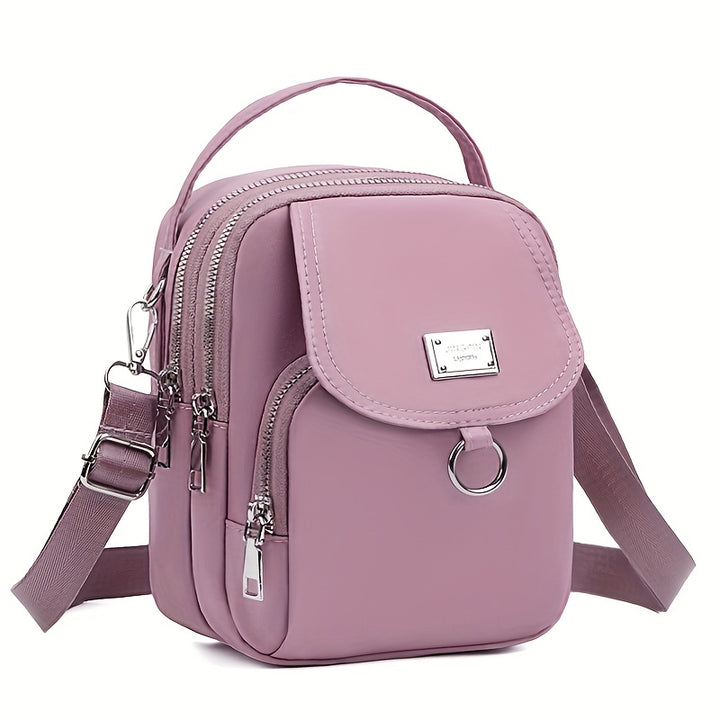 Lightweight Nylon Women's Crossbody Bag - Casual Mini Handbag with Multiple Zip Compartments, Detachable Shoulder Strap, Available in Lavender, Black, Dark Purple, Teal, Brown, Royal Blue