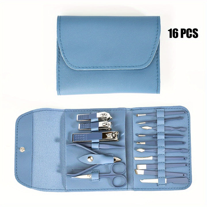 4/8/12/16pcs Household Multi-Functional Stainless Steel Ear Spoon Nail Clippers Pedicure Nail Scissors Tool Set with Folding Bag Manicure Cutter Kits