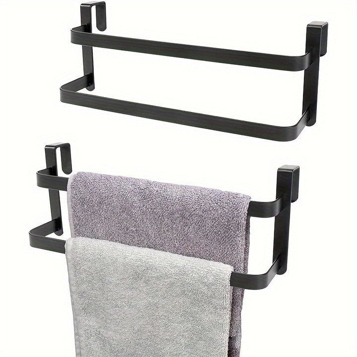 1pc/2pcs Kitchen Cabinet Towel Rack, Double Kitchen Towel Rack, Steel Cabinet Door Towel Rail, Bathroom Double Towel Rail Rack, Can Hold Hand Towels/Dish Towels And Towels, Shower Door Hanger