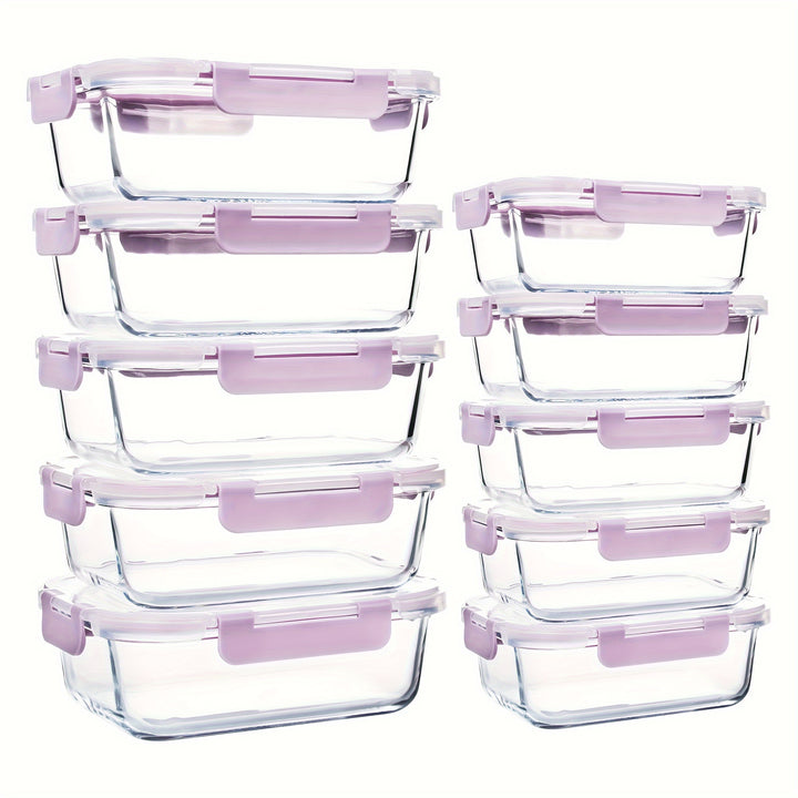 2/10 Stück Glas-Mahlzeitvorbereitungsbehälter Set, Lebensmittelaufbewahrungsbehälter mit luftdichten Deckeln, Glas-Lunchboxen für Zuhause, Küche, Büro-Lunch