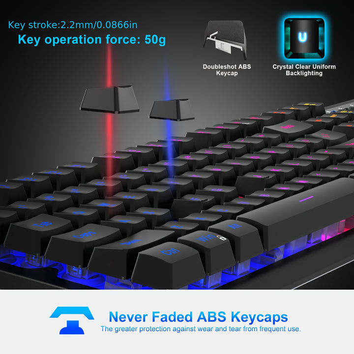 NPET S21 Wireless Gaming Keyboard And Mouse Combo, RGB Backlit Quiet Ergonomic Mechanical Feeling Keyboard, Gaming Mouse 3200DPI, For Desktop