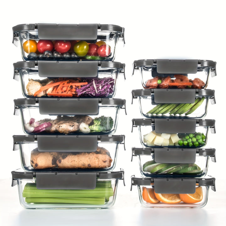 2/10 Stück Glas-Mahlzeitvorbereitungsbehälter Set, Lebensmittelaufbewahrungsbehälter mit luftdichten Deckeln, Glas-Lunchboxen für Zuhause, Küche, Büro-Lunch