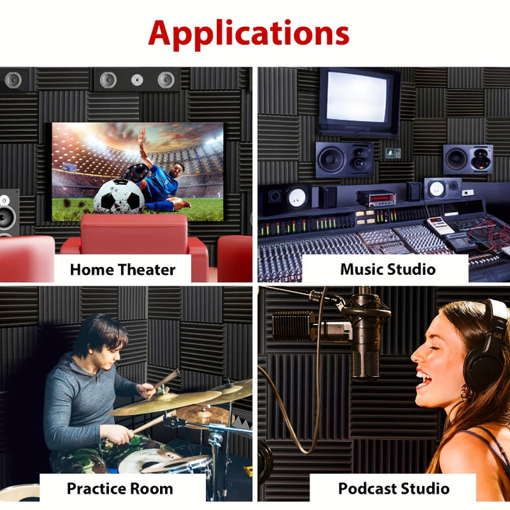 10pcs HERTBER High-Density Flame Retardant Acoustic Foam Panels - Soundproof Wedge Tiles for Studio, Home Theater, Office, Practice Room, Podcast Studio