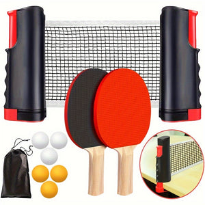 Conjunto Portátil com Rede Retrátil, Conjunto de Raquetes de Ping Pong, Raquetes, Bolas e Bolsa de Transporte para Jogos Internos/Externos