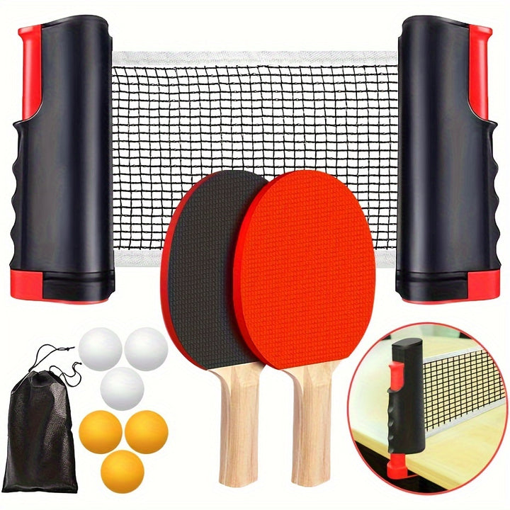 Portable Set With Retractable Net, Ping Pong Paddle Set, Rackets, Balls And Carry Bag For Indoor/Outdoor Games