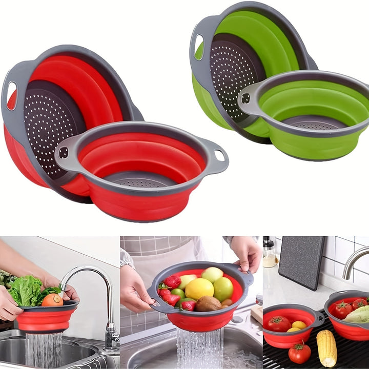 Silicone Kitchen Drain Basket Set - 1/2 Set, Collapsible, Round Funnel, 1 Large & 1 Small, Ideal for Draining Pasta, Veggies & Fruits