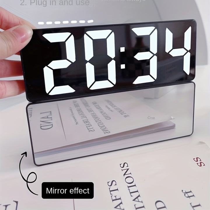 1pc Latest Digital Clock, LED Alarm Clock For Bedroom, Electronic Desktop Clock With Temperature Display, Adjustable Brightness, 12/24 Hours, Hour Clock For Bedroom (No Battery And Adapter)