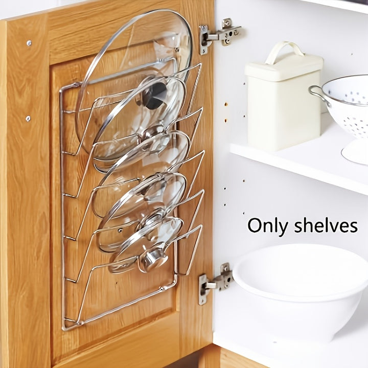1 Pc of a Sturdy Metal Organizer for Hanging Pot Lids, Designed As a Multi-Level Wall-Mounted Storage Solution for Pots And Lids