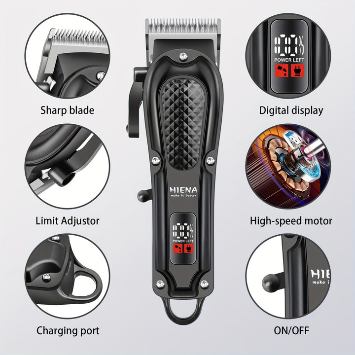 HIENA PRO Men's Hair Clippers & Beard Trimmers Set - 2pcs, USB Rechargeable, 1500mAh Lithium Battery, with Limit Comb & Barber Cloth for Home Grooming