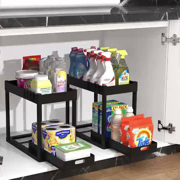 Under Sink Organizer 2 Pack, Bathroom Cabinet Organizer, 2 Tier Sliding Cabinet Basket Organizer Drawer, Multi-Purpose Bath Collection Baskets