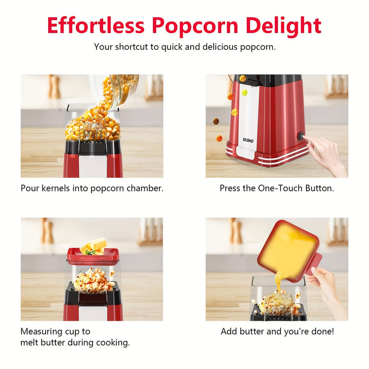 16-Cup Deluxe Hot Air Popcorn Popper Maker - Effortless Popping, Measuring Cup for Perfect Portions, Melt Butter Function, Easy Cleaning, Space-Saving Design for Home Theater, Family Movie Nights, and Snack Time Fun