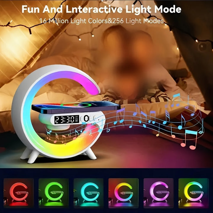 Smart RGB Wireless Speaker with Wireless Charging - Multifunctional Bedside Lamp, Wake-Up Music & Sunrise Alarm Clock, Time Display, Sleep Aid Lighting - Perfect Gift for Everyone