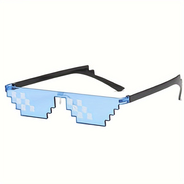 Funky Mosaic Pixel Glasses - Unique Anime-Inspired Party & Wedding Eyewear, Rimless Design with PC Lenses