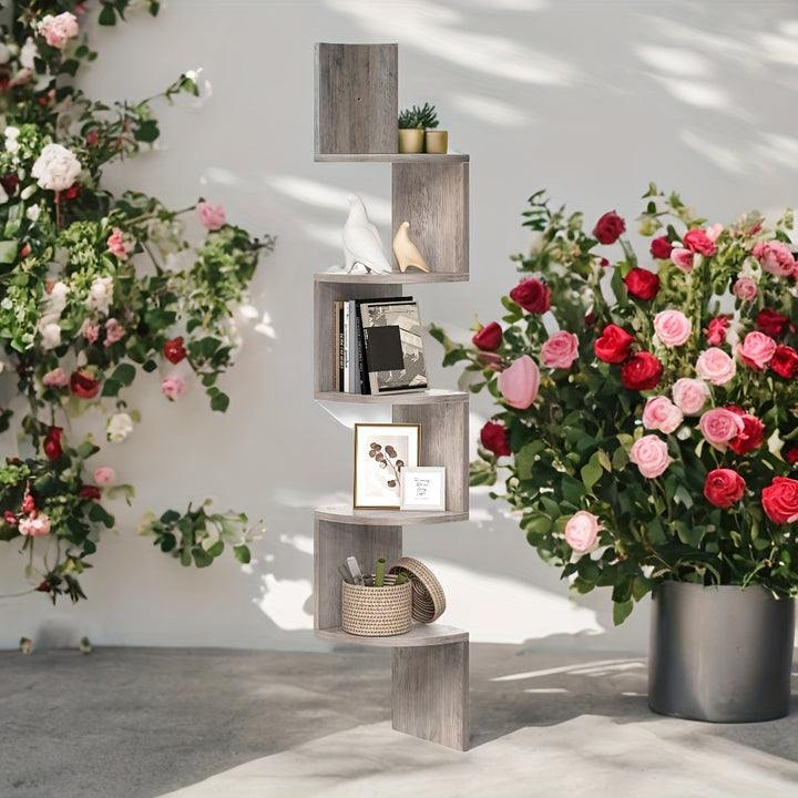 Organisateur d'étagère d'angle mural à 5 niveaux - Étagère de rangement flottante à design radial - pour chambre, salle de bain, salon et bureau à domicile