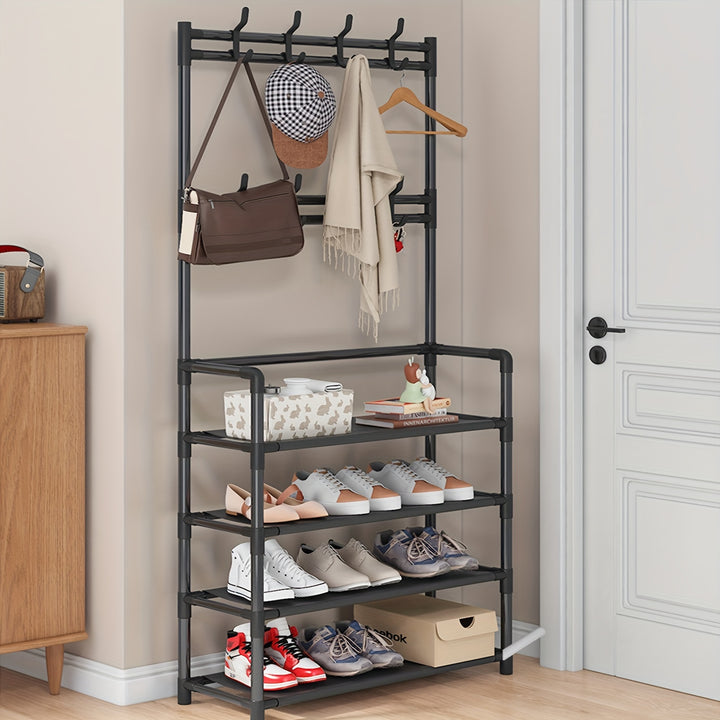 Appendiabiti Deluxe e Combinazione Organizer per Scarpe - Soluzione Salvaspazio per l'Ingresso per Scarpe, Vestiti, Cappelli, Borse e Ombrelli - Mensola Robusta per Corridoio con Ganci per Camera da Letto e Albero da Ingresso