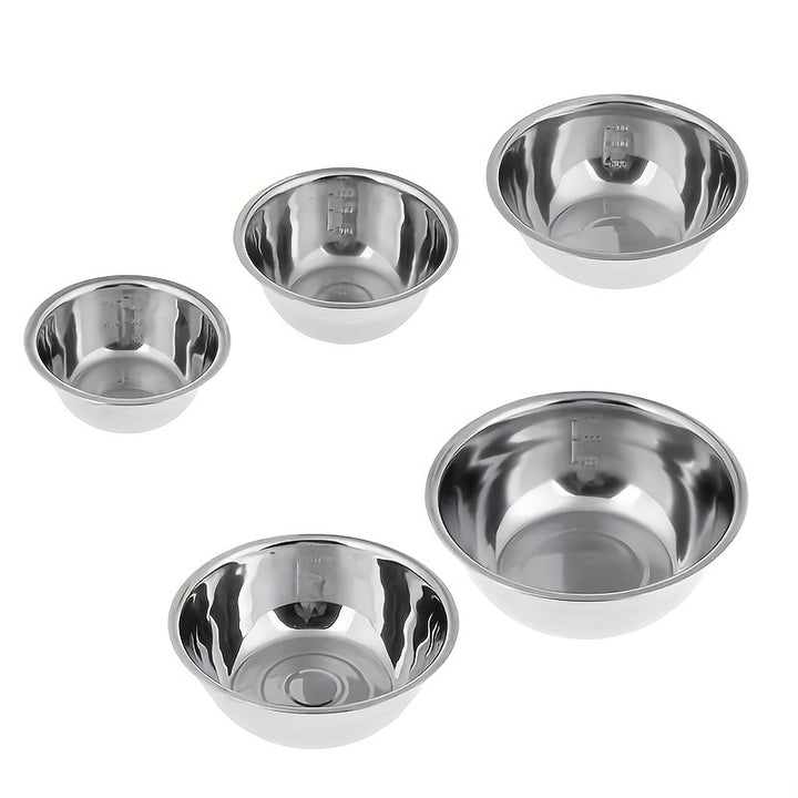 Stainless Steel 5pcs Mixing Bowls - Cooking Bowl With Scale - Great For Cooking, Baking, Prepping, Household Kitchen Cooking Basin