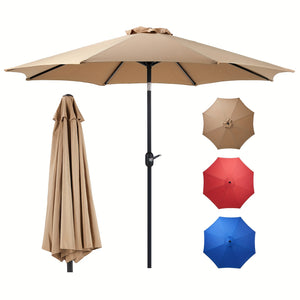 9 FT Outdoor Umbrella, Outdoor Furniture, Patio Table Umbrella With Push Button Tilt And Crank, Pool Beach Yard Umbrella For Commercial & Residential With 8 Sturdy Ribs