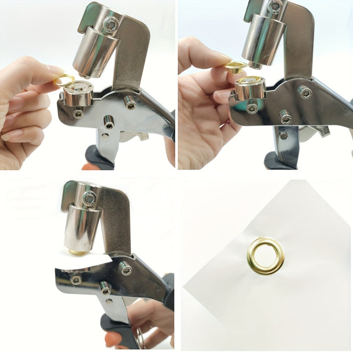 Complete Eyelet Punch Set with 200pcs 10mm Rings - Ideal for DIY Tarpaulin, Faux Leather & Waterproof Fabric Projects, Sewing & Crafting Essentials