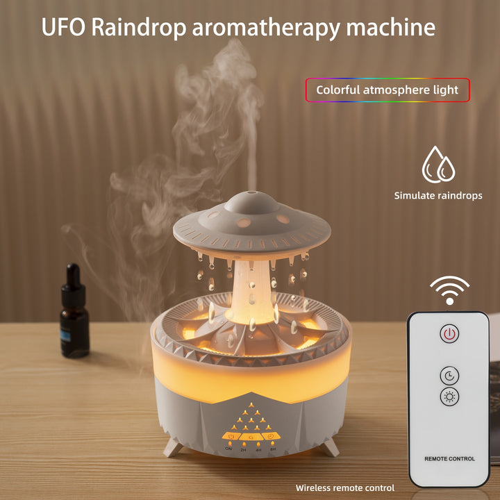 UFO Design Aromatherapy Humidifier with Rainbow Night Light, 11.83oz Capacity, Remote Control, 110V/220V Dual Voltage, US Plug, Essential Oil Compatible, Water Shortage Protection, Atomization Mode, <33.81oz Tank, <10㎡ Area