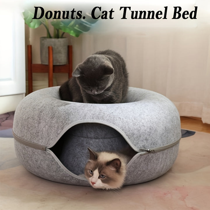 Spacious Multi-Cat Donut Bed - Detachable, Washable, Scratch-Resistant, Large Capacity for Indoor Cats - Perfect for Big Felines and Multiple Pets