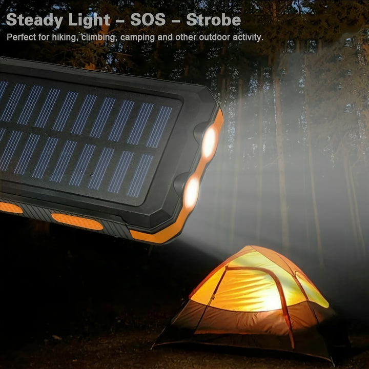 Carregador Portátil USB Power Bank Solar para Celulares, Bateria Externa de Backup para Camping com Saída Dual de 5V USB, 2 Luzes LED Lanterna com Ponteiro