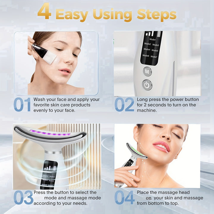 Facial And Neck Massager, 7 Modes, Rechargeable USB, Face Massage Care Tool, Perfect Gifts For Women