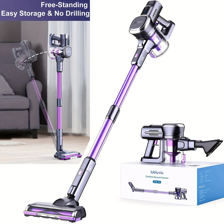 Lubluelu 202 Cordless Stick Vacuum Cleaner, 25KPa Powerful, Lightweight, 6-in-1, No Cord, for Carpet, Floor, Pet Hair, Hard Surface, 110V-240V, European Plug, 2200mAh Lithium Battery, Aluminum Material