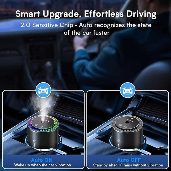 1pc Smart Car Air Freshener with Star Projector, Soundwave technology Diffuser, 3 Modes Auto On/Off, 1.69oz Refillable Natural Scent, Nightlight Feature, USB Powered, Essential Oil Compatible, Long-Lasting Fragrance up to 135