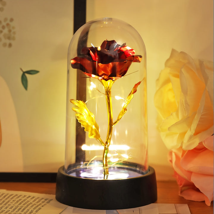 Romantic Red Rose LED Night Light - Battery-Powered, Modern Floral Decorative Lamp for Bedroom & Party Ambiance