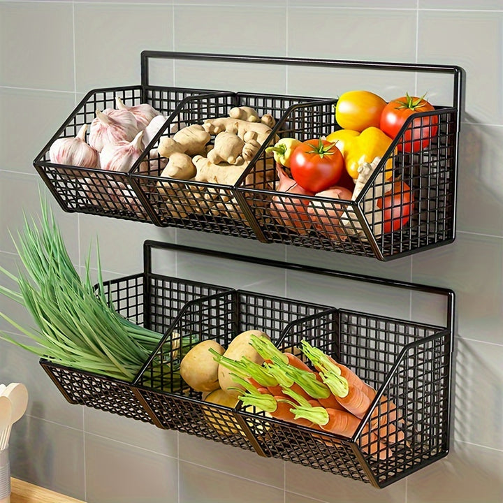 1pc Wall Mounted Kitchen Storage Basket - Multi-Purpose Hanging Storage Rack for Garlic, Onions & Vegetables - Durable Shelf Bins - Perfect for Storage Needs in Small Bathrooms and Kitchens, Bathroom Accessories