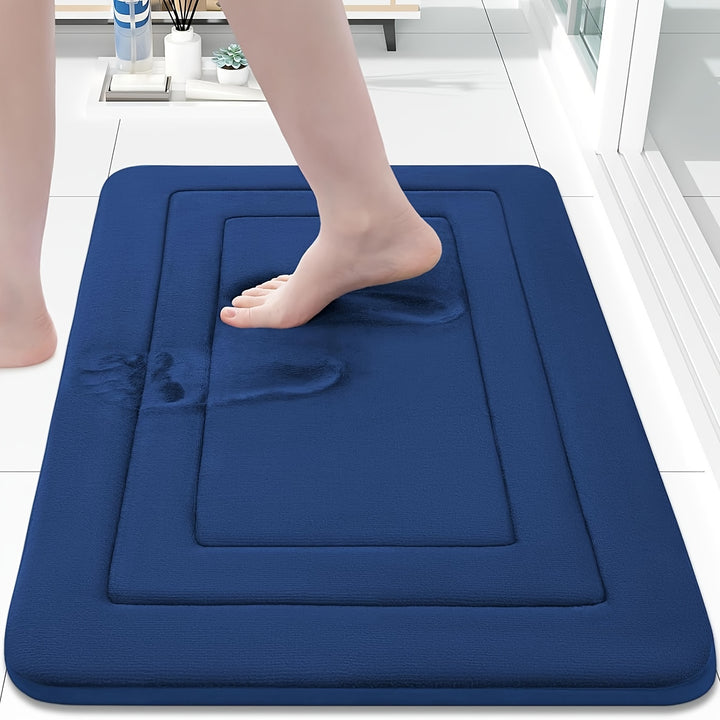 1pc SoftTouch Memory Foam Bath Mat, Non-Slip, Stain Resistant, Water Absorbent, Foot Massage, Rectangular Polyester Floor Rug with PVC Backing, 600gsm, 1.2cm Thick, for Bathroom, Kitchen, Laundry Room