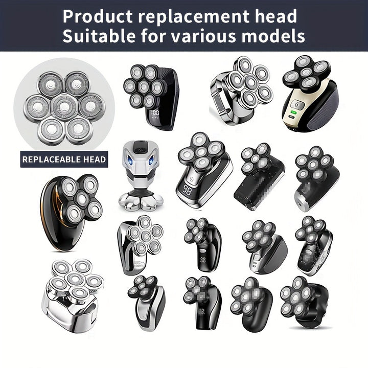 [7 Blades Universal Shaver Head] 7 Blades Universal Electric Shaver Replacement Head Accessories, Easy Install Razor Head For Bald Shaving Tool, Compatible With Various Razor Models, Smooth Face & Head Shaving Accessory