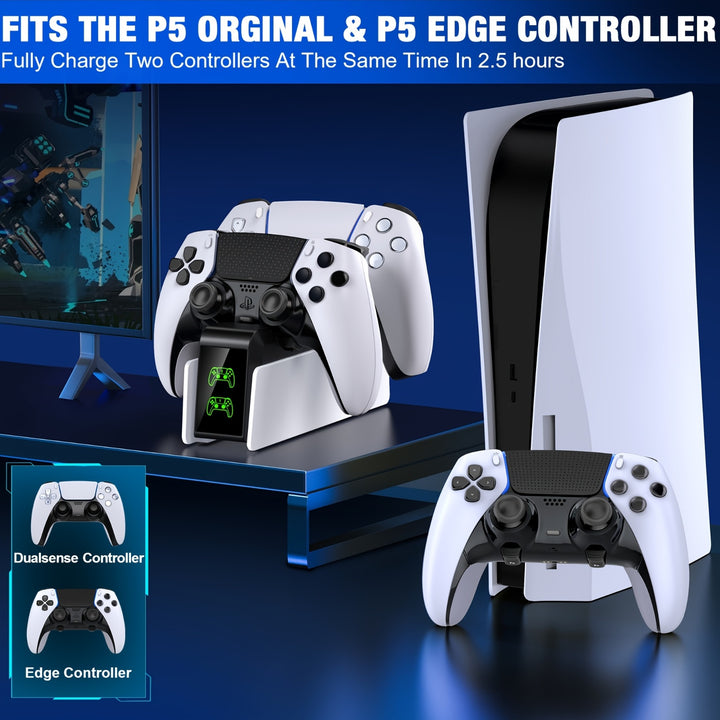 White Dual Fast Charging PS5 Accessories - Controller Charging Station For PS5 Controller