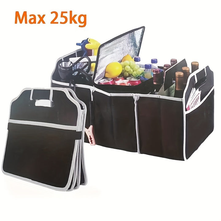 [1pc Portable Waterproof Organizer] 1pc Universal Car Trunk Organizer, Portable Foldable Waterproof Auto Storage Bag With 3 Compartments, For SUV, Truck, Van, Sedan Christmas Gift