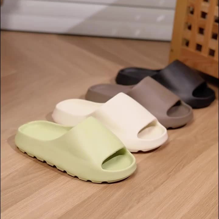 [Comfortable Soft Slides] Soft Slides - Preppy Style Unisex Comfortable All-Season Slip-On Slippers with Anti-Slip Textured Design, EVA Upper/Inner/Sole/Insole, Solid Color from Fuzhou