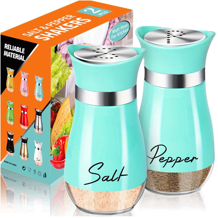 Glass Salt and Pepper Shaker Set, 4 Oz, Glass Bottom, Reusable, Pink, with Glass Material, for Kitchen, Table, RV, Camping, BBQ