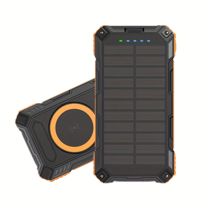 USB Tragbares Ladegerät Solar Power Bank für Handys, Camping Externe Backup-Batteriepack Dual 5V USB Port Ausgang, 2 LED Lichter Taschenlampe mit Zeiger